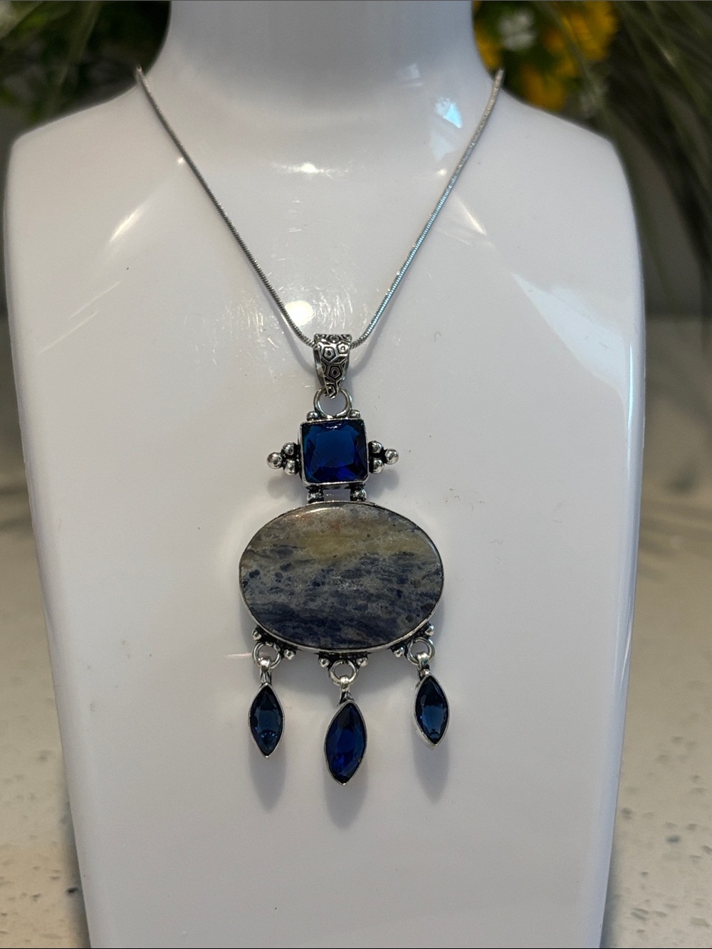 Sterling Silver Blue Sodalite & Tanzanite Gemstone Pendant Necklace